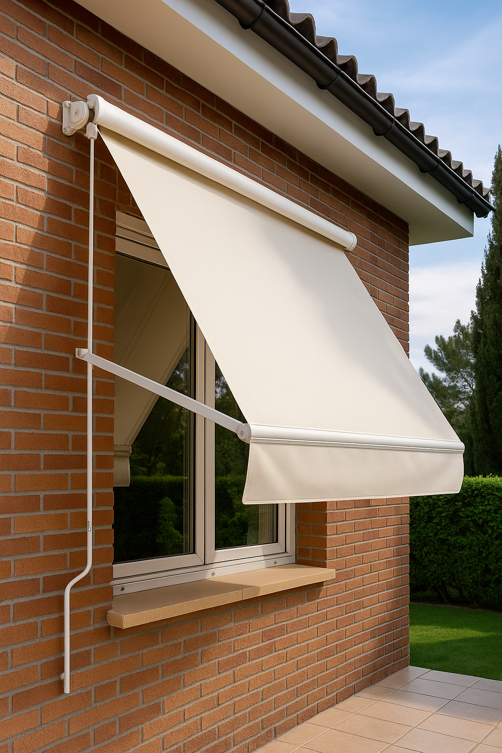 Terraza de departamento moderna con cierre de cristal plegable, amoblada con sofá. Terraza protegida del clima.